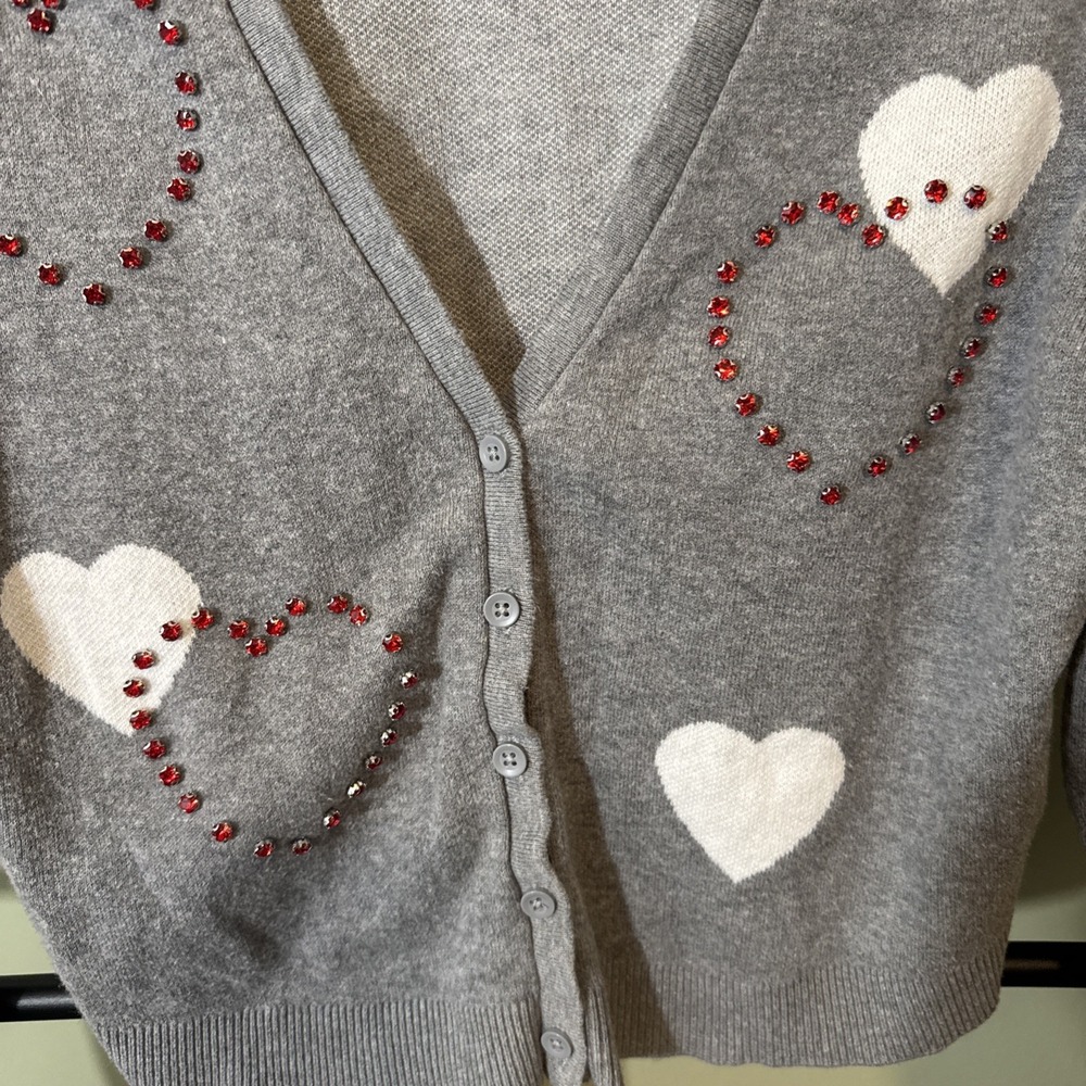 TORRID Heart Sweater Cardigan Rhinestones HEARTFELT CLOUD DANCER LONG SLEEVE XL - Picture 4 of 12